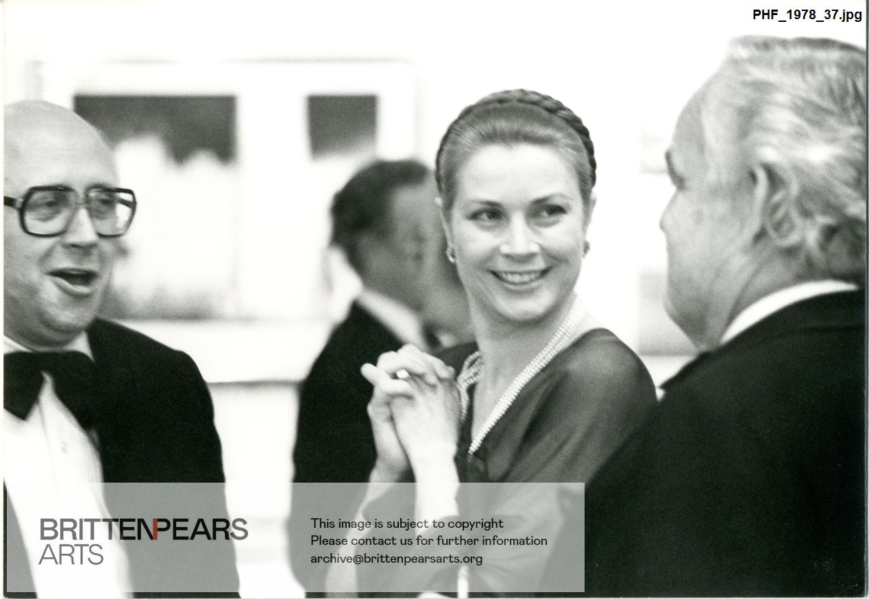 Photograph of Mstislav Rostropovich, Princess Grace and Prince Ranier of Monaco at a reception