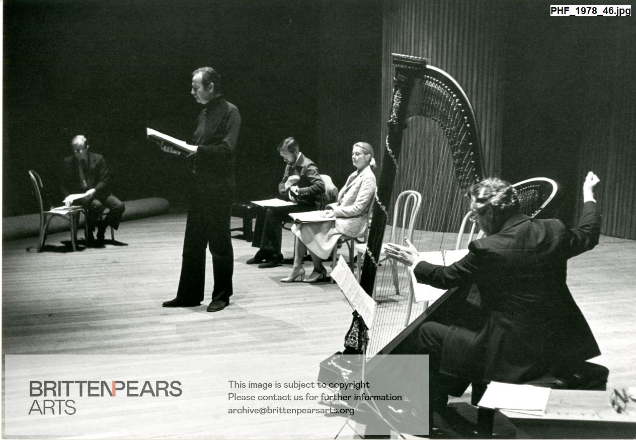 Photograph of John Carroll, John Westbrook, Richard Pasco, Princess Grace of Monaco and Osian Ellis at rehearsal
