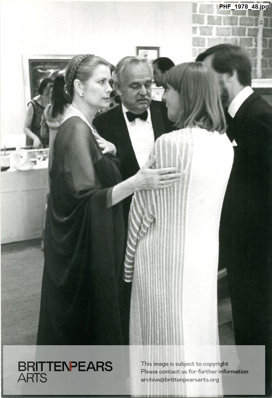 Photograph of Prince Ranier and Princess Grace of Monaco with Richard Pasco and Mrs Pasco (Barbara Leigh-Hunt) in Snape Maltings