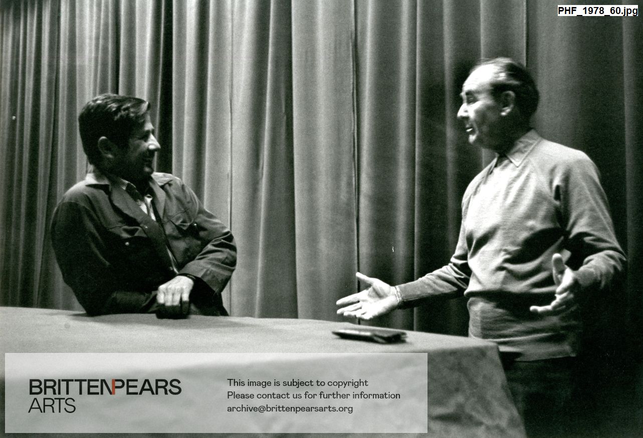Photograph of Ron Ward and Bert Pearce on stage