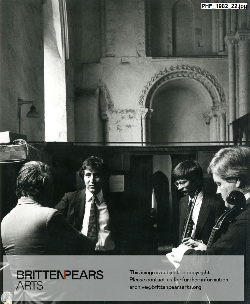 Photograph of Donald Mitchell with Aldeburgh String Trio at Orford Church