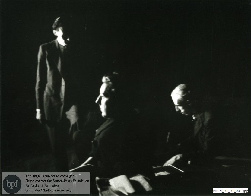 Rehearsal photograph of Britten's opera Albert Herring