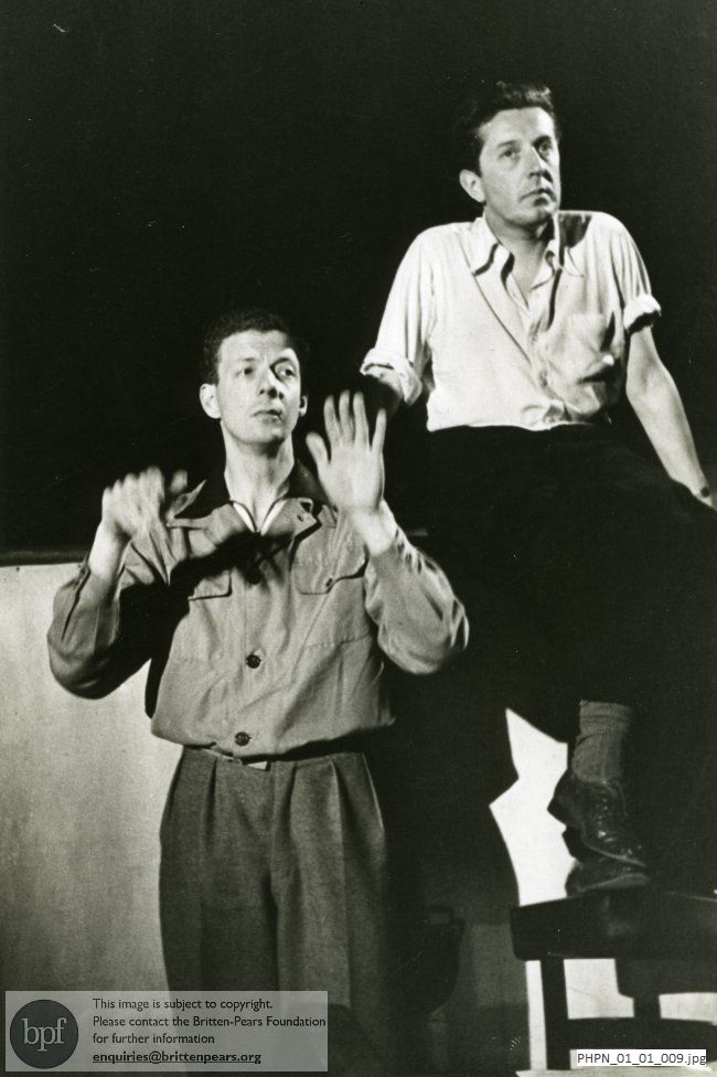Rehearsal photograph of Britten and Ashton directing the opera Albert Herring 