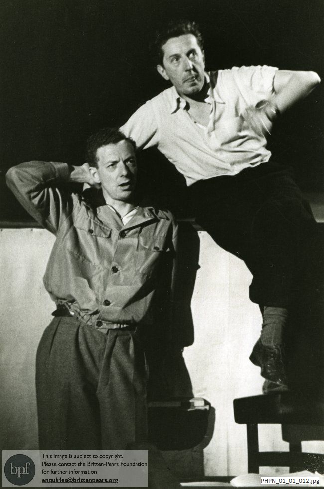 Rehearsal photograph of Britten and Ashton directing the opera Albert Herring 