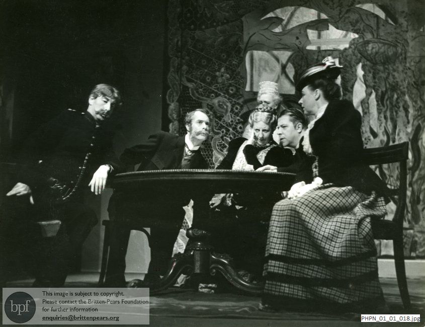 Production photograph of Britten's opera Albert Herring Act I scene 1 Lady Billows' breakfast room