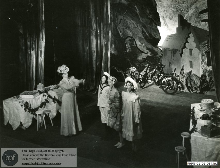 Production photograph of Britten's opera Albert Herring Act II scene 1 The Marquee