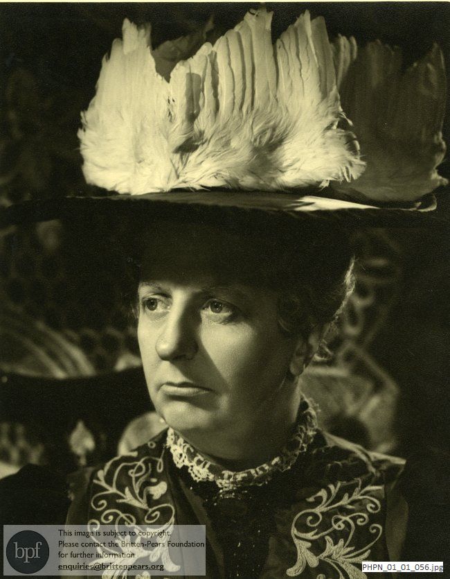 Portrait photograph of Joan Cross as Lady Billows in Britten's opera Albert Herring