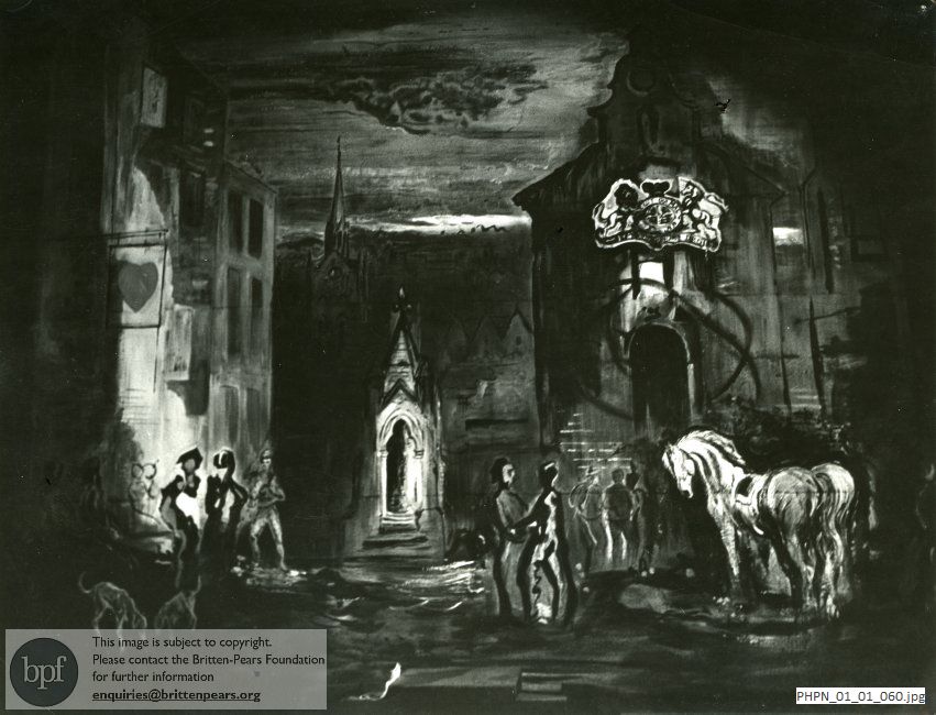 Photograph of the Drop Curtain for Britten's opera Albert Herring
