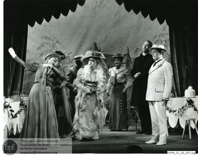 Production photograph of Britten's opera Albert Herring: Act II scene 1 The Marquee
