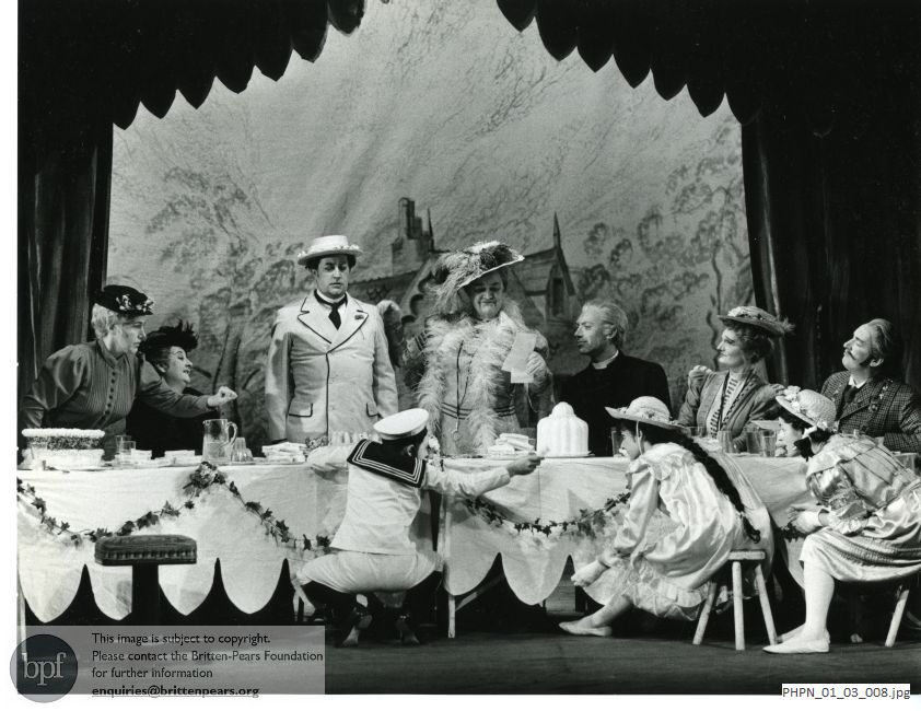 Production photograph of Britten's opera Albert Herring: Act II scene 1 The Marquee