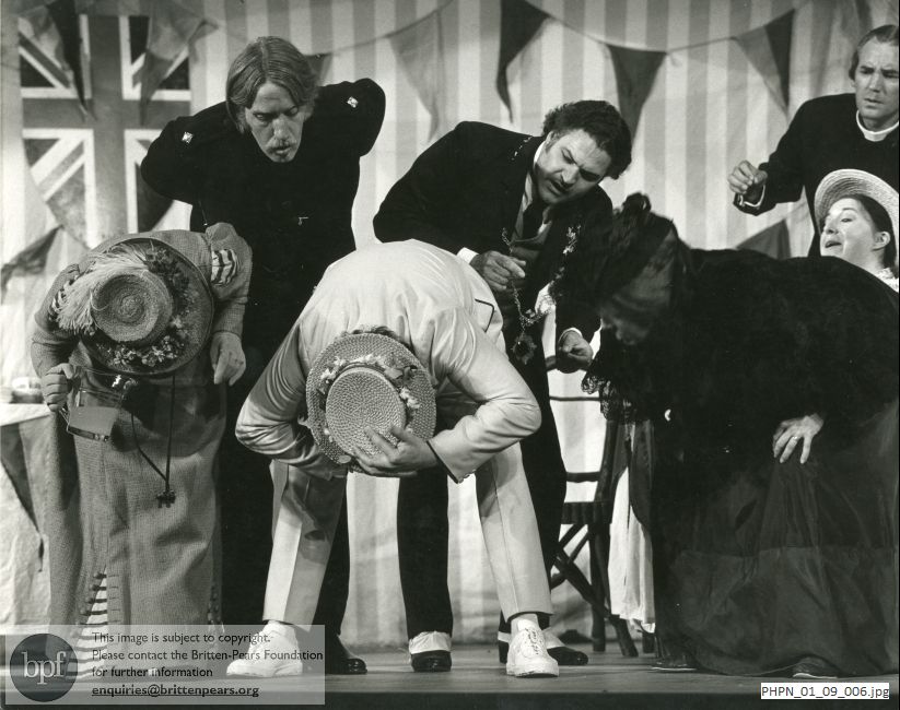Production photograph of Britten's opera Albert Herring: Act II scene 1, The Marquee