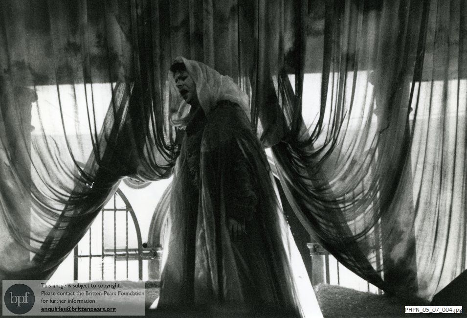 Production photograph of Curlew River, The Madwoman