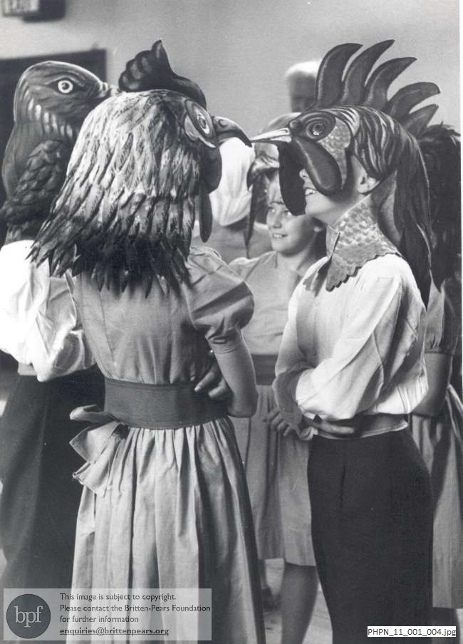 Pre-production photograph of Noye's Fludde, headdresses