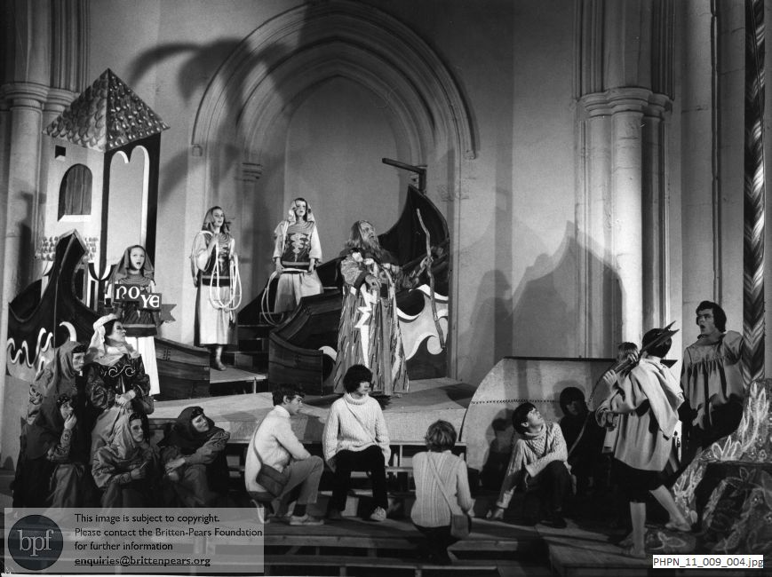 Production photograph of Noye's Fludde, finding the tree