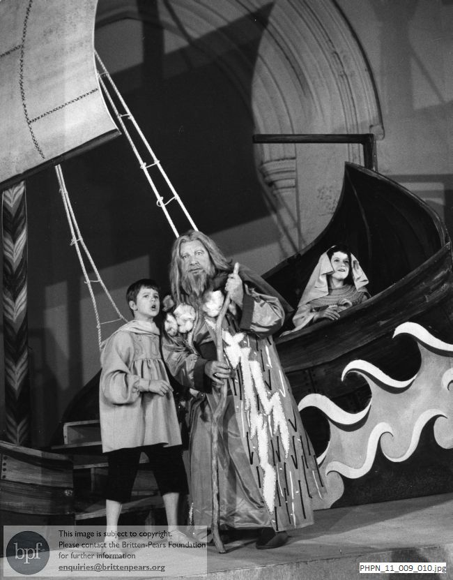 Production photograph of Noye's Fludde, Noye and a son