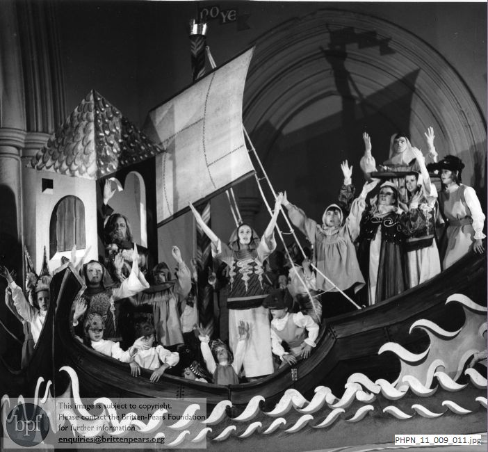 Production photograph of Noye's Fludde, hands to heaven