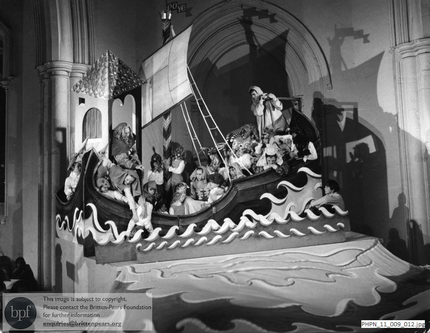 Production photograph of Noye's Fludde, the storm rages