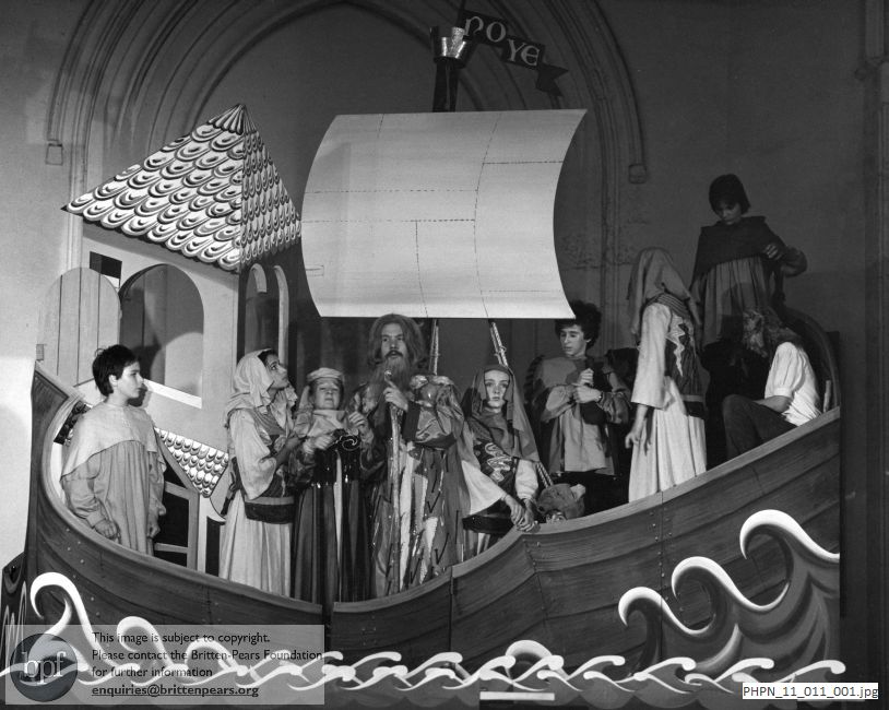 Production photograph of Noye's Fludde, in the ark