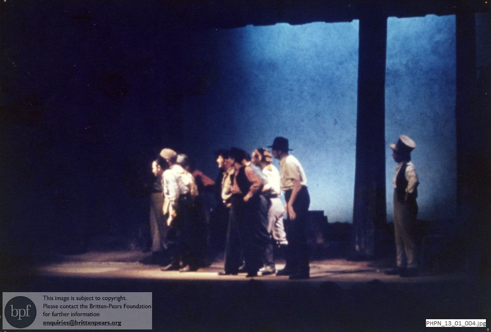 Production photograph of Paul Bunyan, Act 1 scene 2, 12a: Slim's Song 