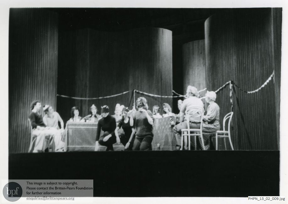 Production photograph of Paul Bunyan Act 2 scene 2,The Christmas Party: The Animals sing for Tiny