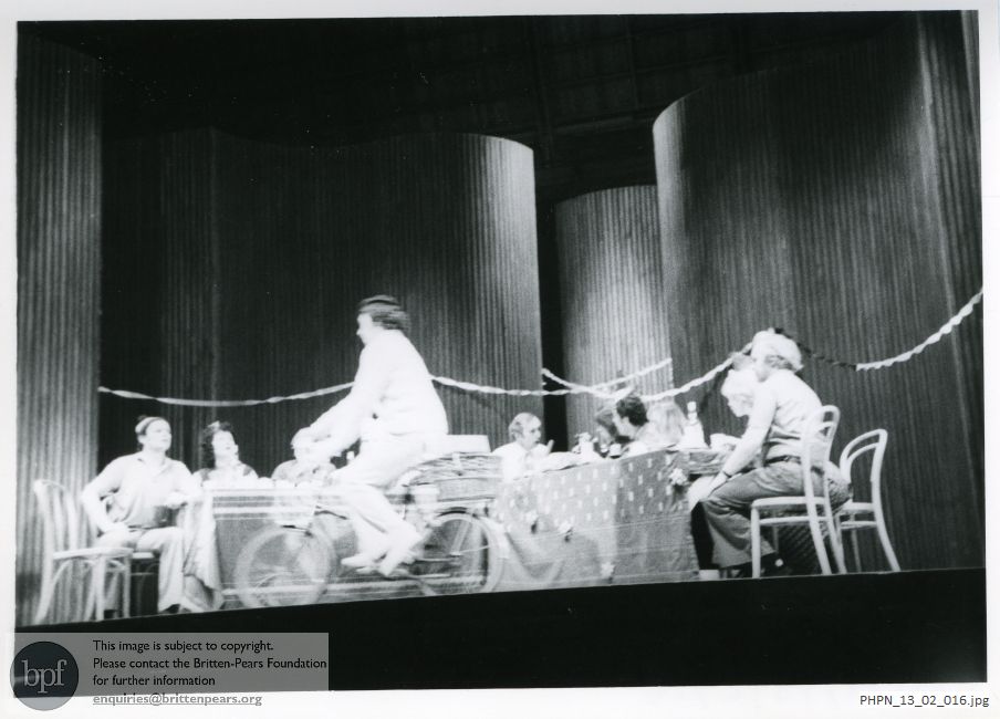 Production photograph of Paul Bunyan Act 2 scene 2,The Christmas Party: The Western Union Boy's Circuit 