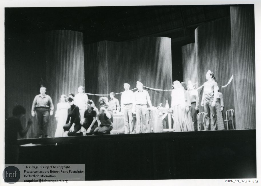 Production photograph of Paul Bunyan Act 2 scene 2,The Christmas Party: Paul Bunyan's farewell