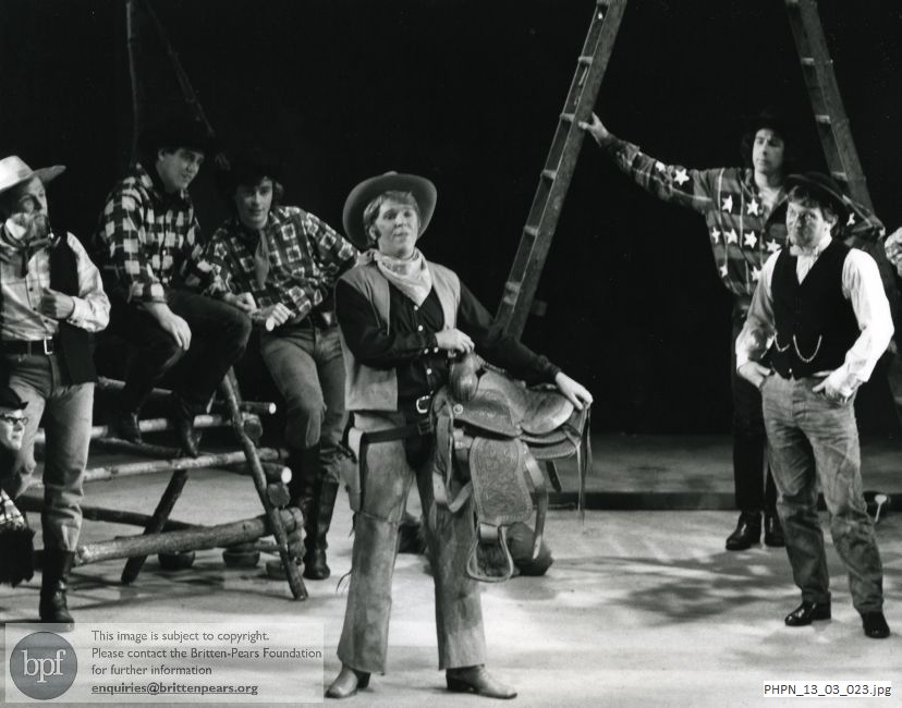 Production photograph of Paul Bunyan: Act 1 scene 2 The Camp: Slim's Song