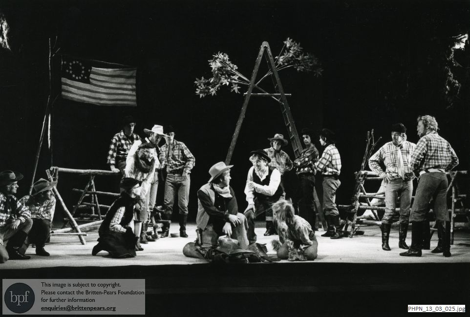 Production photograph of Paul Bunyan: Act 1 scene 2 The Camp: after Slim's Song
