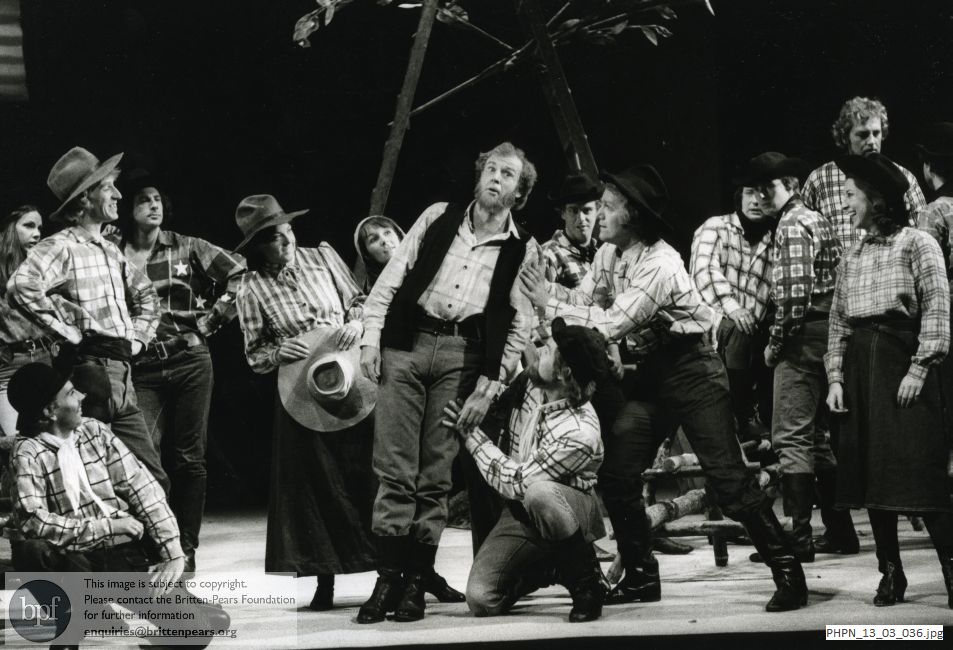 Production photograph of Paul Bunyan: Act 2 scene 1  A Clearing:  19.  Farmers' Song