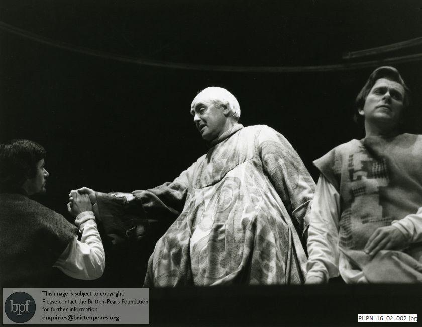 Production photograph of The Prodigal Son: The Father with his sons