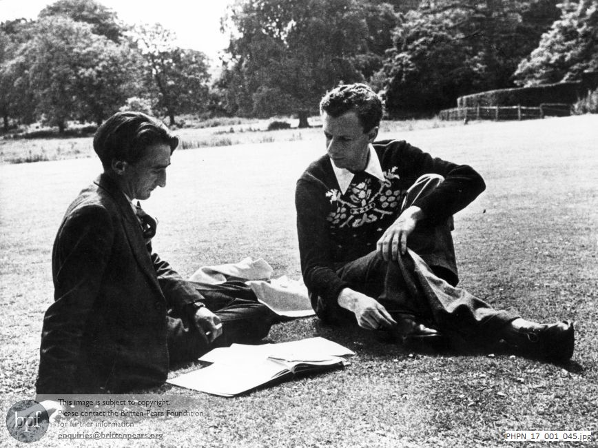Benjamin Britten and Ronald Duncan in the grounds at Glyndebourne