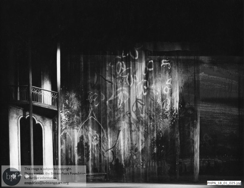 Production photograph of scenery for The Turn of the Screw: Act 1 scene 2: The Welcome