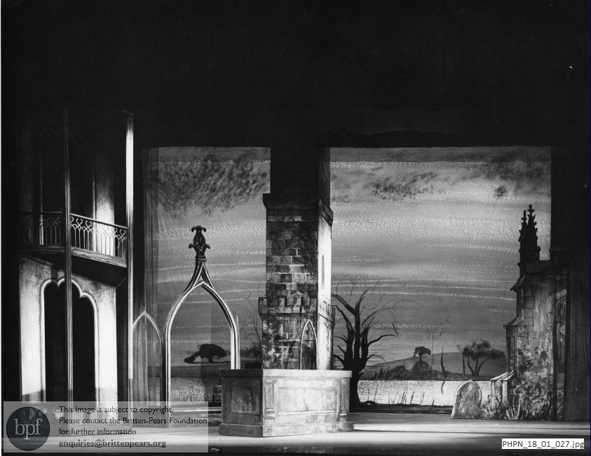 Production photograph of scenery for The Turn of the Screw: Act 2 scenes 1 and 2