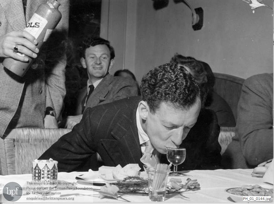 Benjamin Britten tasting Bols liqueur in Amsterdam