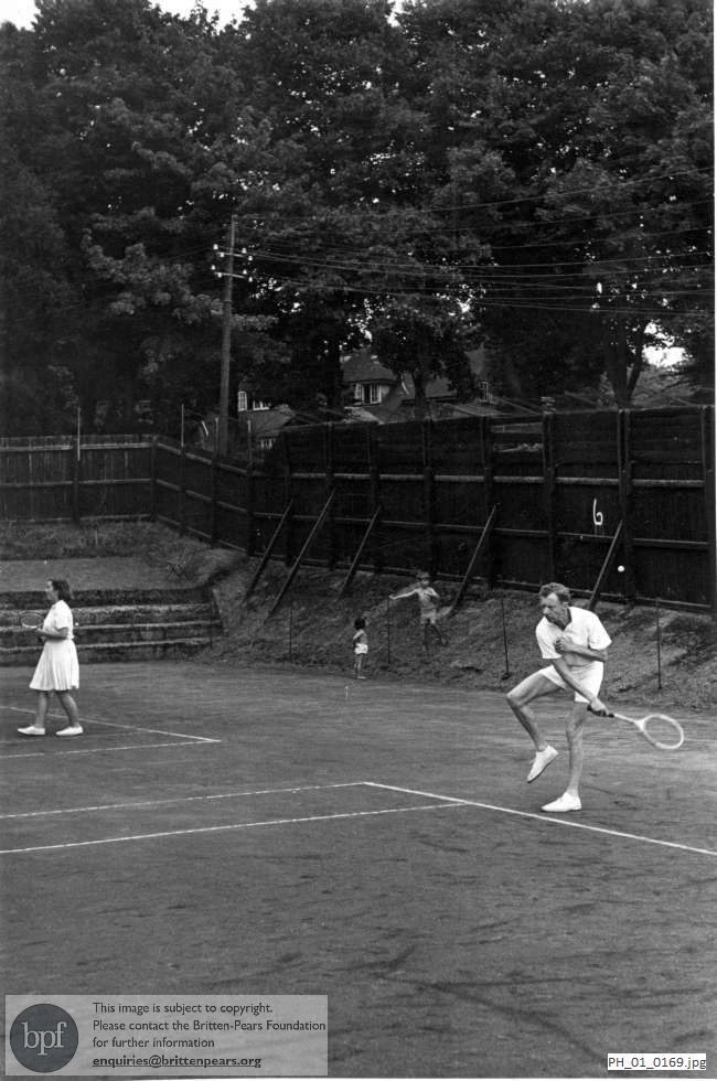 Benjamin Britten playing tennis at Aldeburgh