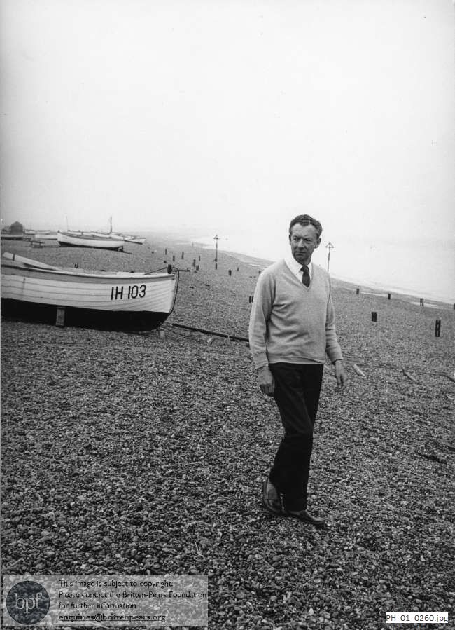 Benjamin Britten on Aldeburgh beach