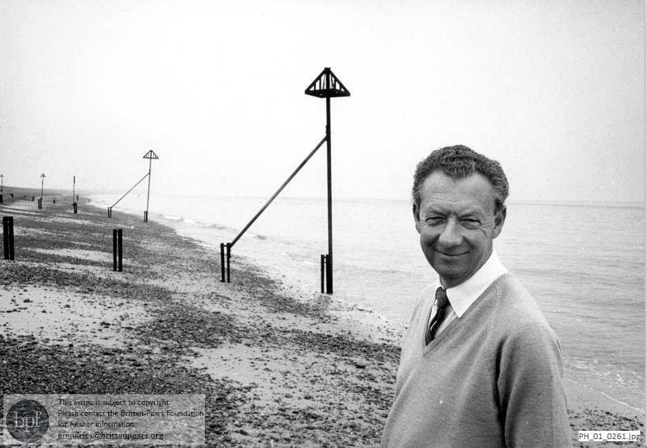 Benjamin Britten on Aldeburgh beach