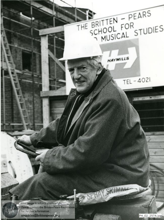 Peter Pears on a building site at Snape