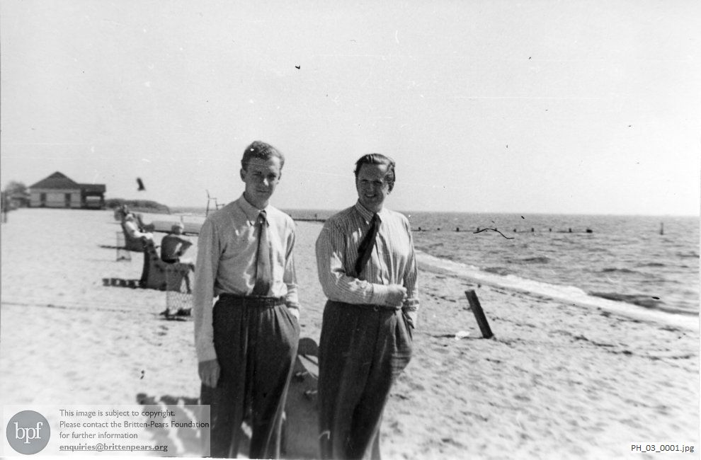 Benjamin Britten and Peter Pears on Jones Beach, Long Island, USA