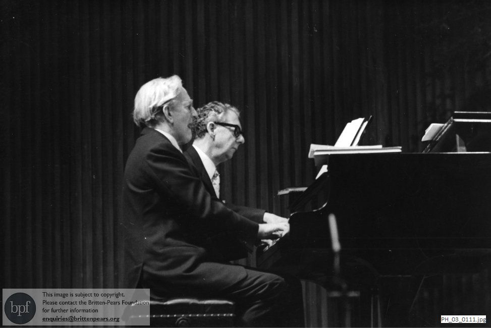 Benjamin Britten and Peter Pears playing the piano