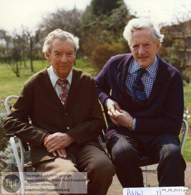 Benjamin Britten and Peter Pears in the garden of The Red House, Aldeburgh