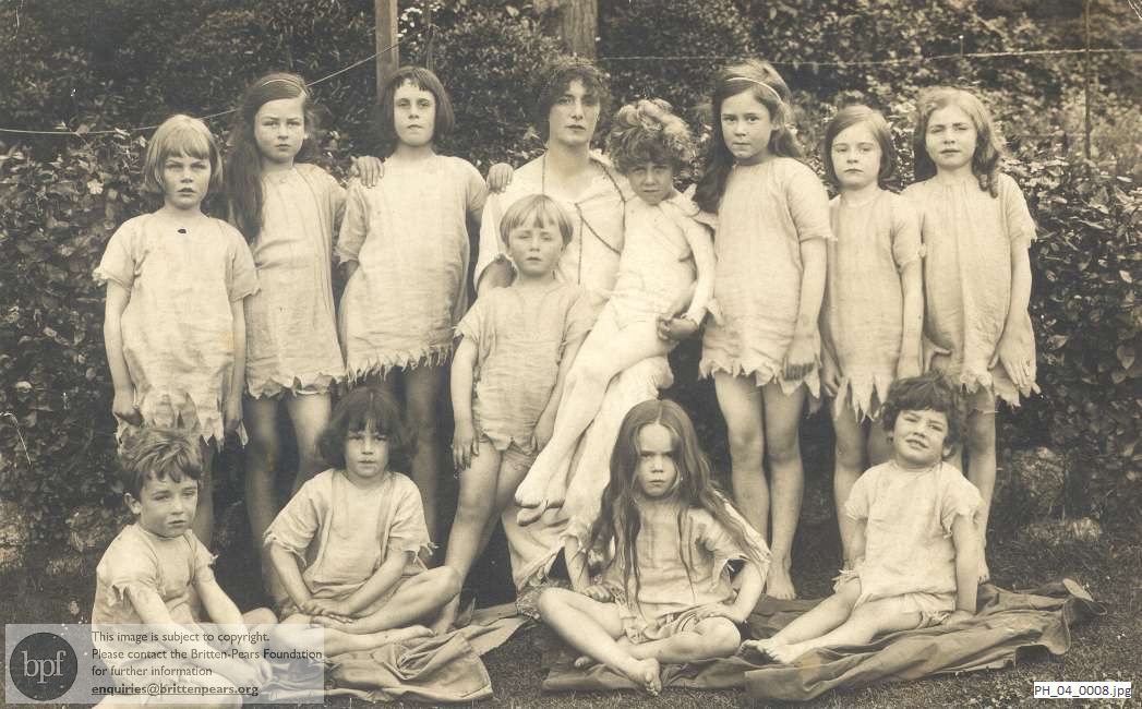 Mrs Edith Britten with the cast of The Water Babies