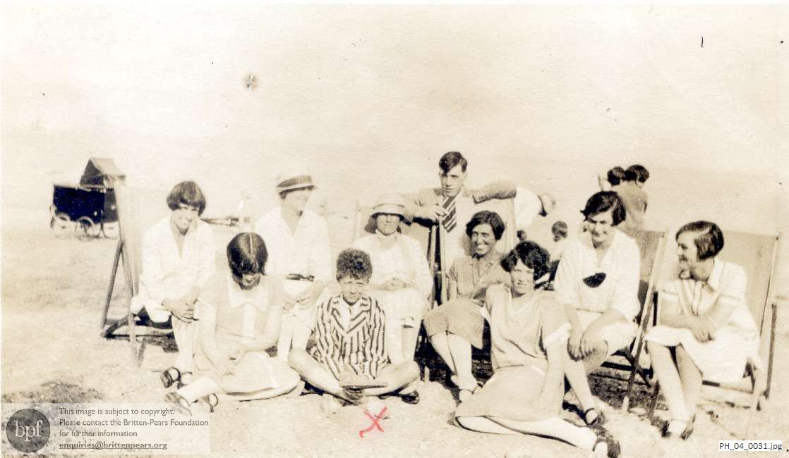 Benjamin Britten with family and friends on the beach