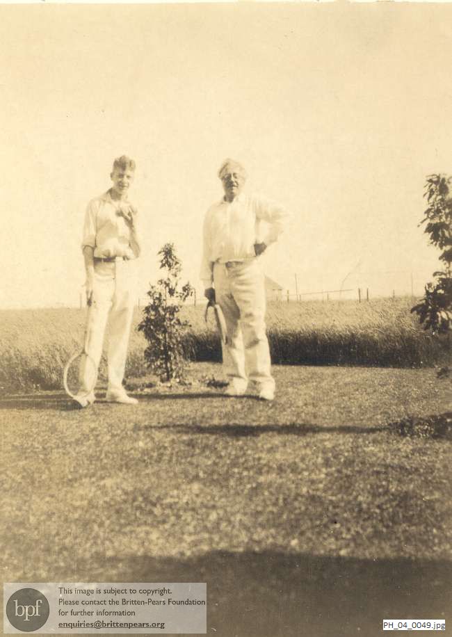 Benjamin Britten and Frank Bridge dressed for tennis