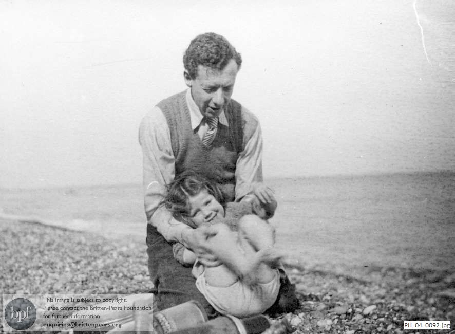 Benjamin Britten with his niece on the beach