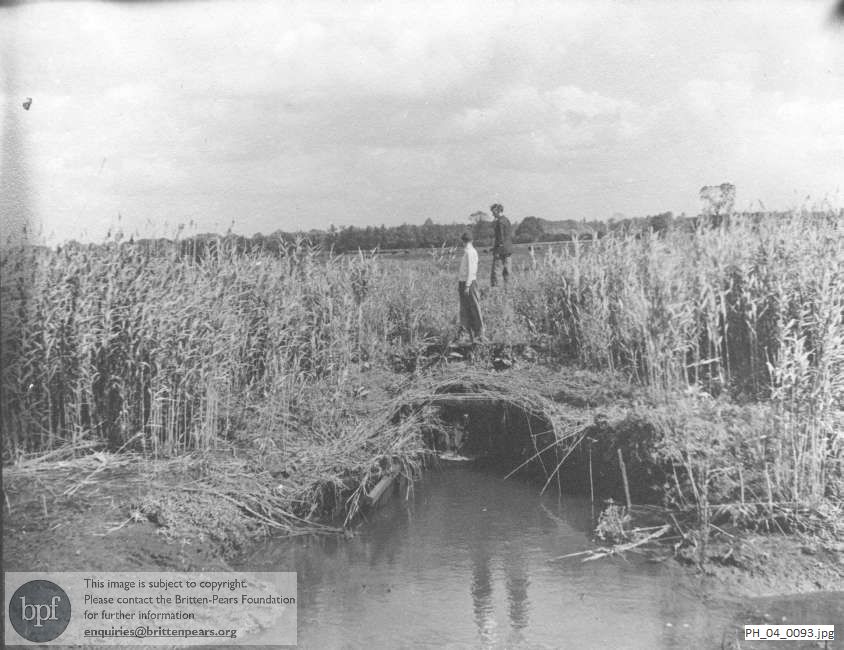 Benjamin Britten and Montagu Slater on the marshes near Snape