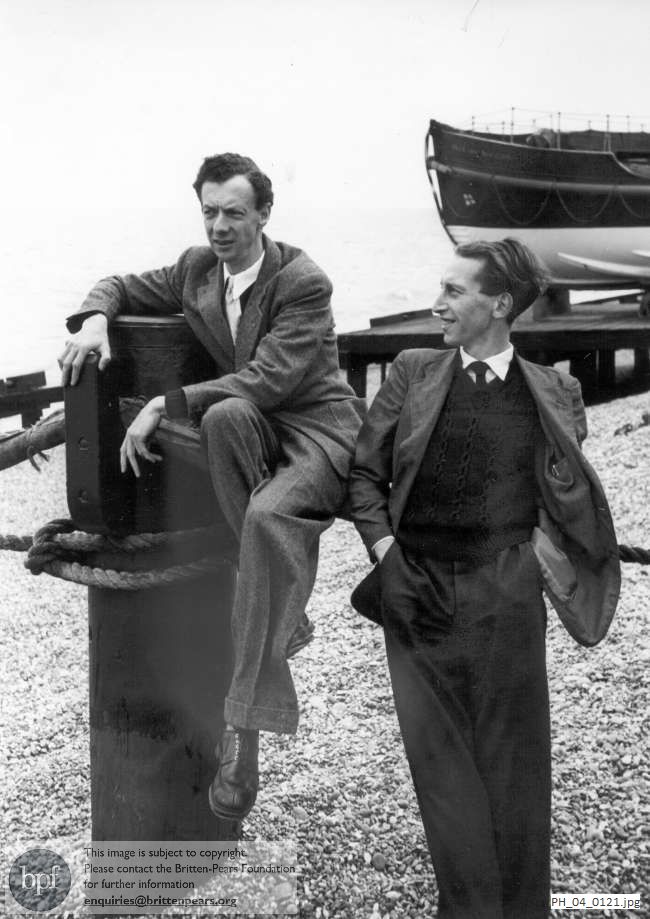 Benjamin Britten with Eric Crozier on Aldeburgh beach