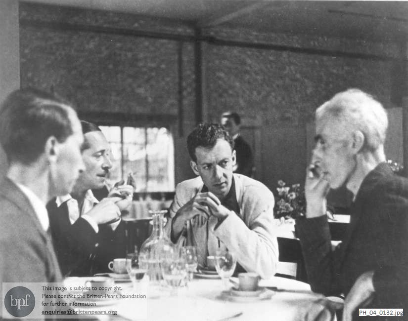 Benjamin Britten and colleagues in the restaurant at Glyndebourne