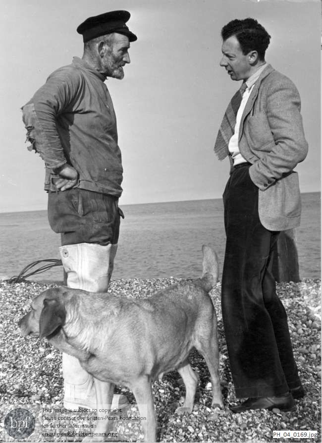 Benjamin Britten with Arthur Burrell on Aldeburgh beach