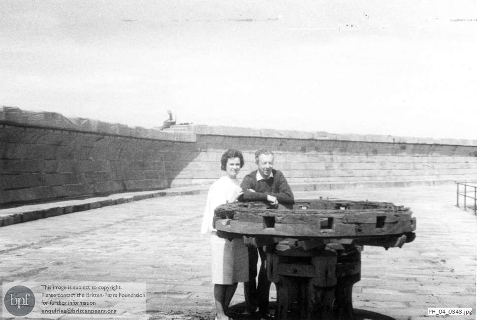 Benjamin Britten and the Countess of Harewood at Whitehaven harbour